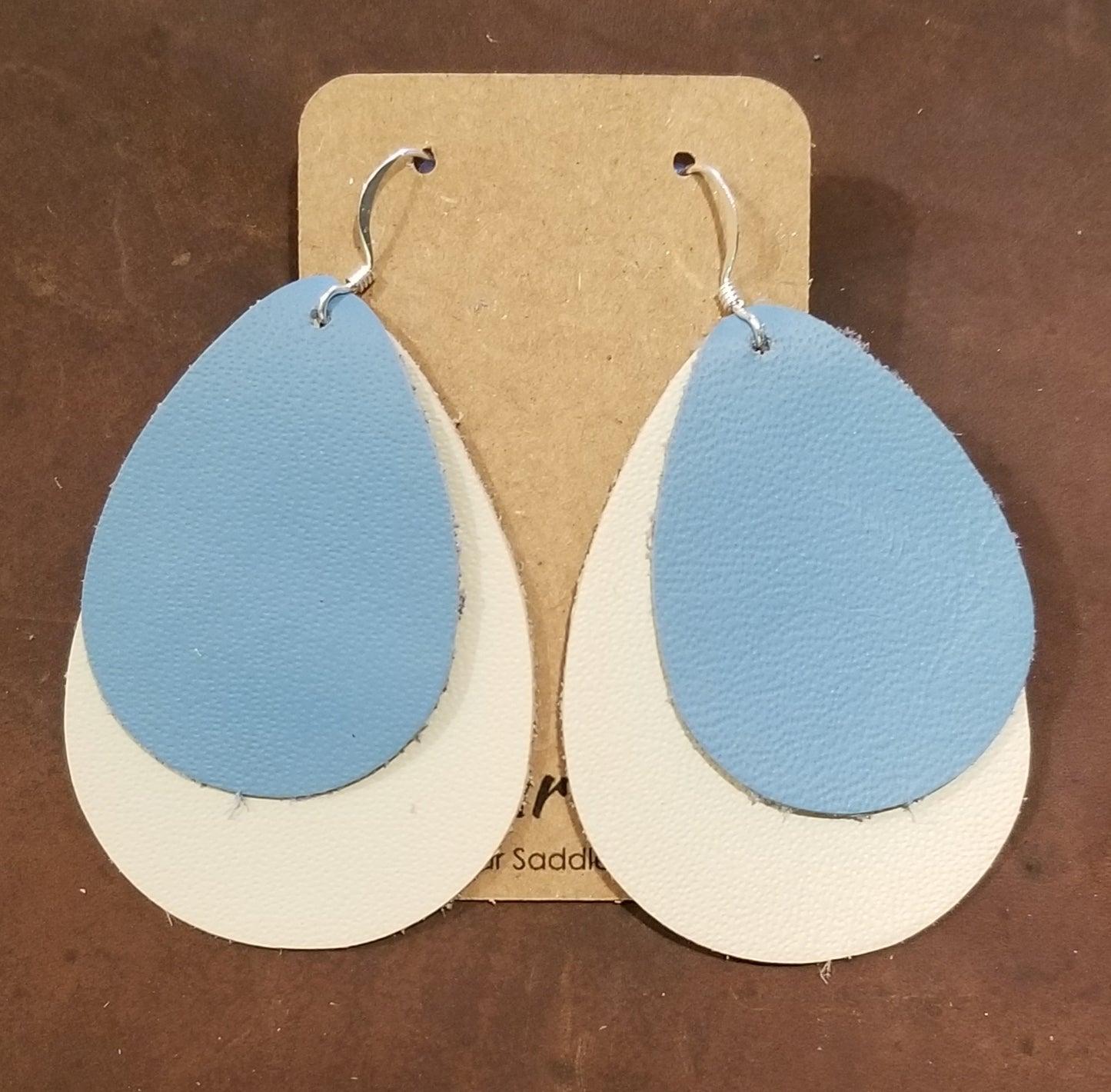 The Bear'ings — Blue Sky & Cream Leather Earrings