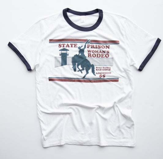 State Prison Women's Rodeo Vintage Ringer-White Body/Navy Ringer
